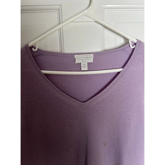 Charter Club Women's P M 100% Cashmere Sweater Purple V Neck Academia FLAWS - Picture 9 of 11